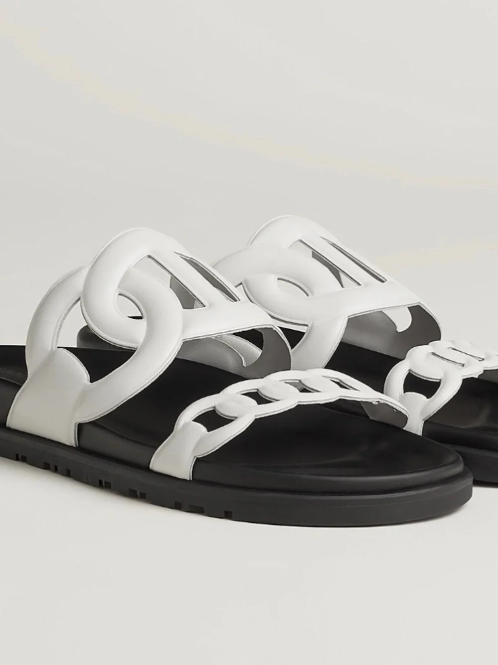 Authentic Hermes Extra Sandals Women’s Black & White Chain Slide Sandals - Picture 5 of 6
